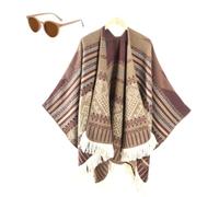 Générique Women's Warm Causal Shawl, Classic Ethnic Tassel Open Front Blanket Shawl, Winter Knitted Cardigan Sweater Scarf Cape