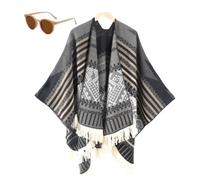Générique Women's Warm Causal Shawl, Classic Ethnic Tassel Open Front Blanket Shawl, Winter Knitted Cardigan Sweater Scarf Cape