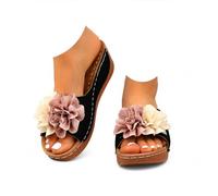 Générique Womens Wedge Sandals Comfortable Slip On Flower Sandals Boho Open Toe Platform Casual Dressy Summer Beach Walking Slides with Arch Support (black,36)