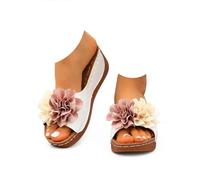 Générique Womens Wedge Sandals Comfortable Slip On Flower Sandals Boho Open Toe Platform Casual Dressy Summer Beach Walking Slides with Arch Support (white,42)