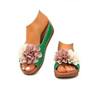 Générique Womens Wedge Sandals Comfortable Slip On Flower Sandals Boho Open Toe Platform Casual Dressy Summer Beach Walking Slides with Arch Support (green,40)