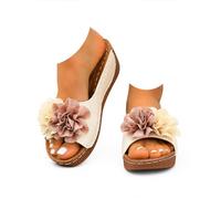 Générique Womens Wedge Sandals Comfortable Slip On Flower Sandals Boho Open Toe Platform Casual Dressy Summer Beach Walking Slides with Arch Support (beige,40)