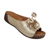Générique Womens Wedge Sandals Comfortable Slip On Flower Sandals Open Toe Platform Casual Dressy Summer Beach Walking Slides (gold,36)