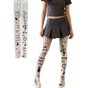 Générique Womens Whimsy Twee Funky Tights Emo Goth Patterned Tights Y2k Alt Fun Stockings 2000s Harajuku Cutecore Accessories (White,Taille unique)
