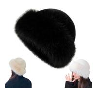 Générique Womens Winter Faux Fur Fisherman's Hat,Fluffy Warm Faux Mink Plush Hats,Soft Mongolian Hat for Cold Weather Outdoor (Black)