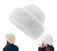 Générique Womens Winter Faux Fur Fisherman's Hat,Fluffy Warm Faux Mink Plush Hats,Soft Mongolian Hat for Cold Weather Outdoor (White)