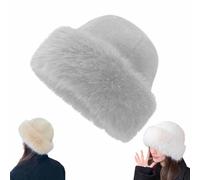 Générique Womens Winter Faux Fur Fisherman's Hat,Fluffy Warm Faux Mink Plush Hats,Soft Mongolian Hat for Cold Weather Outdoor (Grey)