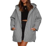 Générique Women's Winter Trendy Lightweight Hooded Quilted Jacket, Long Jackets for Woman Lightweight Diamond Quilted Jacket (Gray,TG)