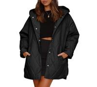 Générique Women's Winter Trendy Lightweight Hooded Quilted Jacket, Long Jackets for Woman Lightweight Diamond Quilted Jacket (Black,TTG)