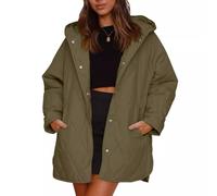 Générique Women's Winter Trendy Lightweight Hooded Quilted Jacket, Long Jackets for Woman Lightweight Diamond Quilted Jacket (Dark Green,Grand)