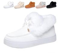 Générique Womens Winter Warm Bow Suede Platform Snow Boots, Fur Lined Ankle Loafers Slip on Fuzzy Lightweight Casual Flat Boots (White Mid Top,38)