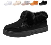 Générique Womens Winter Warm Bow Suede Platform Snow Boots, Fur Lined Ankle Loafers Slip on Fuzzy Lightweight Casual Flat Boots (Black Low Top,39)