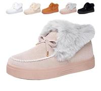 Générique Womens Winter Warm Bow Suede Platform Snow Boots, Fur Lined Ankle Loafers Slip on Fuzzy Lightweight Casual Flat Boots (Grey Mid Top,40)