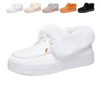 Générique Womens Winter Warm Bow Suede Platform Snow Boots, Fur Lined Ankle Loafers Slip on Fuzzy Lightweight Casual Flat Boots (White Low Top,43)