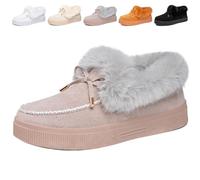 Générique Womens Winter Warm Bow Suede Platform Snow Boots, Fur Lined Ankle Loafers Slip on Fuzzy Lightweight Casual Flat Boots (Grey Low Top,42)