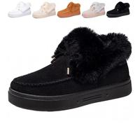 Générique Womens Winter Warm Bow Suede Platform Snow Boots, Fur Lined Ankle Loafers Slip on Fuzzy Lightweight Casual Flat Boots (Black Mid Top,36)