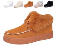 Générique Womens Winter Warm Bow Suede Platform Snow Boots, Fur Lined Ankle Loafers Slip on Fuzzy Lightweight Casual Flat Boots (Brown Mid Top,38)