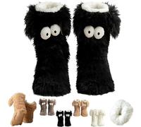 Générique Women's Winter Warm Fuzzy Non-Slip Slipper Sock with Cute Big Eyes, Thick Fleece Home Cozy Socks (Black)