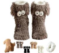 Générique Women's Winter Warm Fuzzy Non-Slip Slipper Sock with Cute Big Eyes, Thick Fleece Home Cozy Socks (Gray)