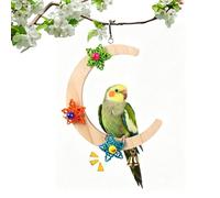 Générique Wood Bird Perch, Chewable Parrot Stand, Crescent Shape Hanging Cage Perch with Bell Star Decoration Design, Natural Wooden Bird Resting Toy for Cockatiel Conure Macaw African Grey Use