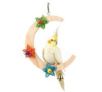 Générique Wood Bird Perch, Crescent Chew Stand, 7.87 inches Natural Wood with Bell Star Decor, Durable Wooden Material, Cage Toy with Interactive Style, Parrot Perch for Cockatiel Conure