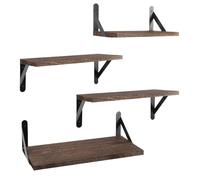 Générique Wood Floating Shelves - 4-Piece Wall Mounted Organizer for Home Storage, Rustic Wooden Display Racks, for Bathroom Kitchen Bedroom Living Room Office Decor and Planter Pots Jars Figurines