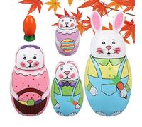 Générique Wood Rabbit Nesting Dolls - 2.75x5.9in 5PC Handmade Stacking Set | Animal Russian Doll Tabletop Decor for Kids Teens Adults Students, Birthday Present, Holiday Party Favor, Classroom, Offic