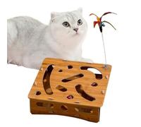 Générique Wooden Cat Puzzle, Portable Balls Box, 11.02x11.02in Teaser Wand Included, Mentally Stimulating Kitten, Interactive Hunting Toy for Boredom, Prevention and Active, Indoor