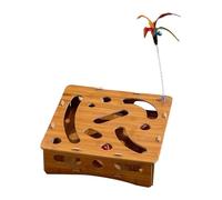 Générique Wooden Cat Puzzle Toy, Interactive Pet Toy Box, Ball and Teaser Wand Set, Mentally Stimulating Play, Boredom Prevention for Kitten Hunting Activity, 11.02x11.02x2.76 inches