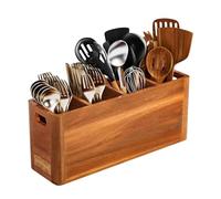 Générique Wooden Cutlery Organizer - Rustic Compartment, Anti-Slip Wooden Holder | Kitchen Utensil Rack For Spoon Spatula Fork Knife Home Apartment Restaurant Cabinet Pantry Table