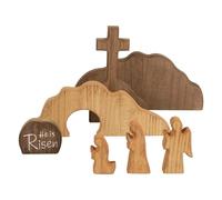 Générique Wooden Easter Decorations, Christian Empty Figurine, 6x4 inches Tomb with Natural Grain, Tabletop Cross Ornament, Religious Statue with Style, Holy Decor for Mantle and Office