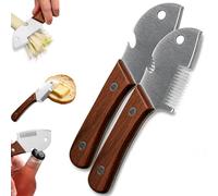 Générique Wooden Handled Household Scallion Slicer, 3-1 Multi-Functional Butter Knife with Built-in Bottle Opener, Stainless Steel Blade, Spreader & Shredder for Bread, Toast (2Pcs)
