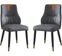 Générique Wooden Legs Dining Chair Set of 2 Modern PU Leather High Back Padded Soft Seat(Dark Grey)