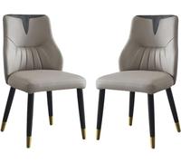 Générique Wooden Legs Dining Chair Set of 2 Modern PU Leather High Back Padded Soft Seat(Light Grey)