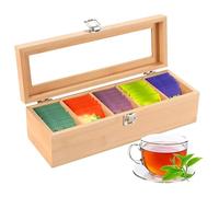 Générique Wooden Multi-Compartment - Tea Storage Box Display Organizer | Tea Box Organizer With Clear Lid | Teas Bag Organizers Wooden For Sugar Packets Coffee Pods Kitchen Countertop Cabinet Pantry
