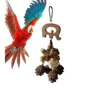 Générique Wooden Nut & Pine Cone Chewing for Small/Medium Parrots | 11 inch Natural Foraging Toy | Beak Grinding Treat Dispenser for Birds | Cockatiel Lovebird Cage Accessory