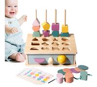 Générique Wooden Shape Sorting Toy, Fine Motor Skills Bead Sequencing Set, Educational Block Matching Game to 1 Year, Stem Learning Lacing Activity for Boys and Girls