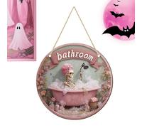 Générique Wooden Skeleton Sign - Halloween Door Plate | Gothic Hanging Sign Decoration | Spooky Skele-Ton Ornament with Rustic Style for Haunted House Porch Mantel Bedroom Wall Or Fence Display