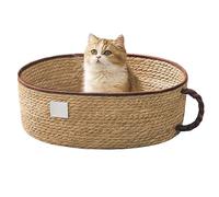 Générique Woven Kitten Bed, Cotton Rope Cat Nest, 18x18x12 inches Basket with Soft Base, Round Fabric Animal Sleeper, Pet Lounger with Cup Build, Sleeping Cradle for Floor & Corner