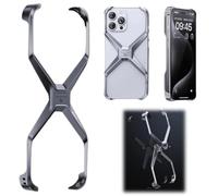 Générique X Shape Anti-Fall Bare Phone Case,X Shaped Metal Frame for IPhone 16 15 14 13 12 Pro Max,Frameless Aluminum Alloy Hollow Metal Corner Pad Anti-Fall Bare Phone Case