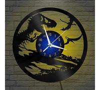 Générique XDG Horloge Murale en Vinyle du Monde des Dinosaures Anciens, Horloge Murale en Vinyle Noir 12 Pouces pour Salon Chambre (12 Pouces B avec LED)