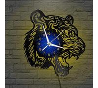 Générique XDG Tête de Tigre Horloge Murale en Vinyle, Disque Vinyle Horloge Murale Art Noir 12 Pouces pour Salon Chambre (12 Pouces B avec LED)