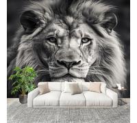 Générique XXL HD Amovible Papier Peint Photo Animaux Lions Portraits Intissé Décoration Papier Peint 400x280 cm Noir Et Blanc Facile à Installer Raccordement sans Couture Amovible Fresque Murale