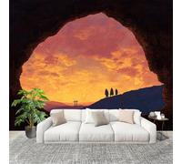 Générique XXL HD Amovible Papier Peint Photo Art Grottes Paysages Intissé Décoration Papier Peint 300x210 cm Orange Facile à Installer Raccordement sans Couture Amovible Fresque Murale