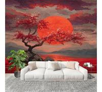 Générique XXL HD Amovible Papier Peint Photo Style Japonais Conception Artistique Intissé Décoration Papier Peint 400x280 cm Rouge Facile à Installer Raccordement sans Couture Amovible Fresque Murale