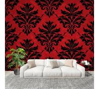 Générique XXL HD Amovible Papier Peint Photo ThèMe Floral RéTro Intissé Décoration Papier Peint 250x175 cm Rouge Facile à Installer Raccordement sans Couture Amovible Fresque Murale