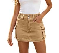 Générique Y2K Jupes Cargo pour Femme Taille Basse avec Boutons en Denim Taille Basse Coupe ajustée Mini Jupe en Jean avec Poches