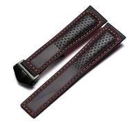 Générique YGUK0J Bracelet De Montre En Cuir Véritable Givré Compatible Avec Tag Heuer Carrera Plongée Monaco F1 Series Chaîne De Montre Respirante 22 Mm Bracelet De Montre For Homme(Black red-black)