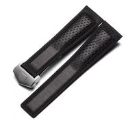 Générique YGUK0J Bracelet De Montre En Cuir Véritable Givré Compatible Avec Tag Heuer Carrera Plongée Monaco F1 Series Chaîne De Montre Respirante 22 Mm Bracelet De Montre For Homme(Black-silver)