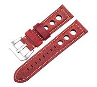 Générique YGUK0J Bracelets De Montre En Cuir De Vachette Ciré À L'huile 22 Mm 24 Mm, Bracelet Tendance En Cuir Véritable Avec Boucle Ardillon(Red,22mm)